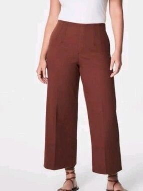 SPANX® Stretch Twill Cropped Wide Leg Pant in Hickory - Size L